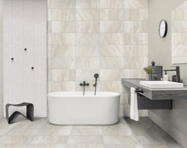 Bathroom | Roccia Di Roma Beige Porcelain Tile