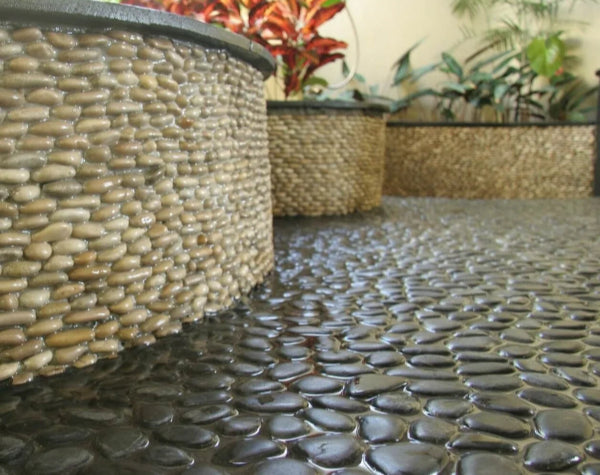 French Tan Stacked Pebble Mosaic Hawaii Stone Imports