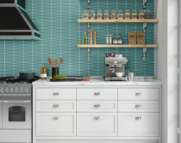 Kitchen | Lagoon Glass Waveline Mosaic