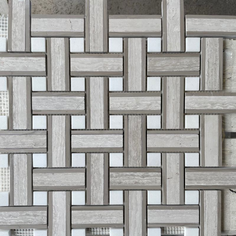 Teakwood Light/Athens Wood/Ariston Mix Basket Weave Mosaic Hawaii Stone Imports